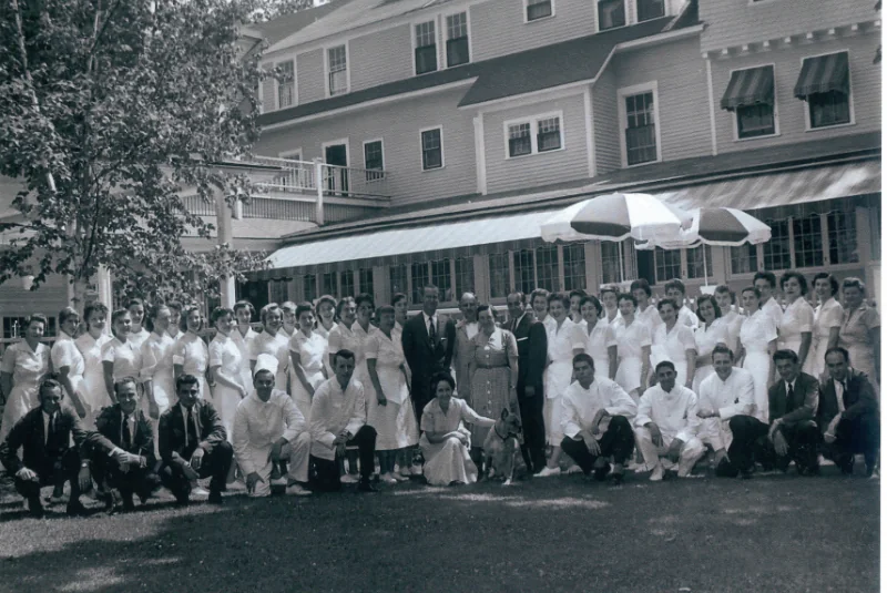 A black and white photo of the Wentworth staff and founders.